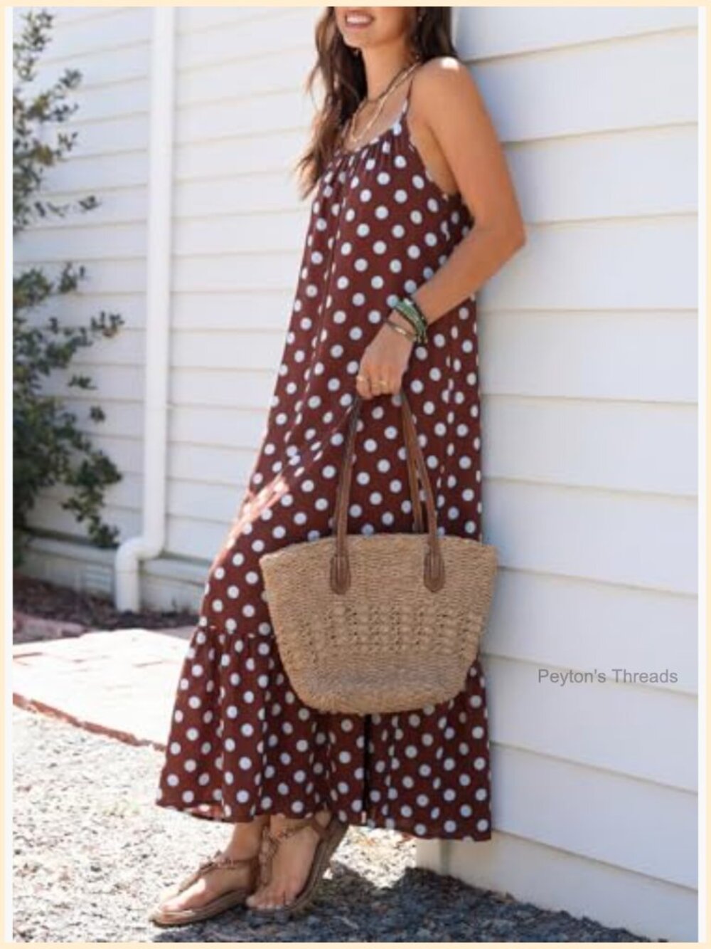 Spaghetti Strap Smocked Ruffle Flowy Boho Maxi Dress - Sleeveless A-Line - Picture 4 of 7
